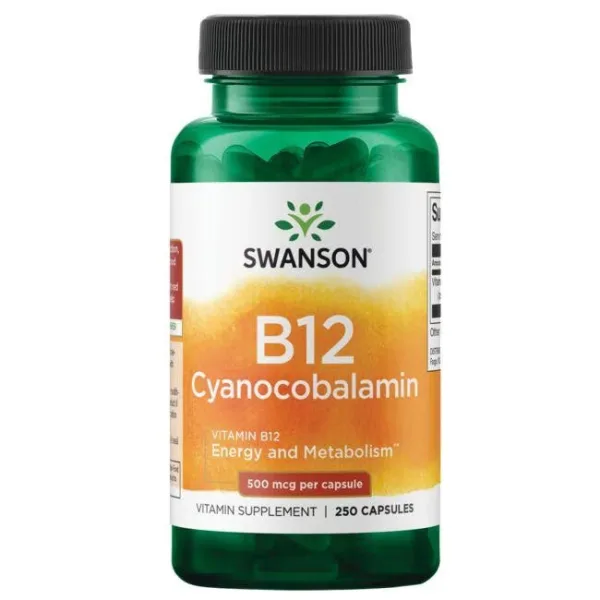 Burk med Swanson Vitamin B12 500 mcg, 250 kapslar