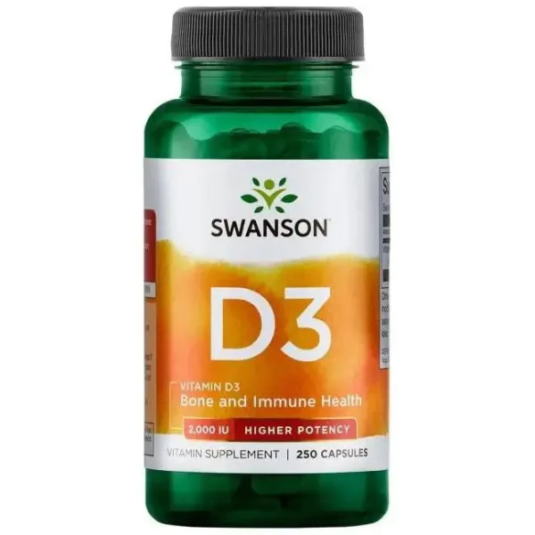 Burk med Swanson Vitamin D3 2000 IU, 250 kapslar